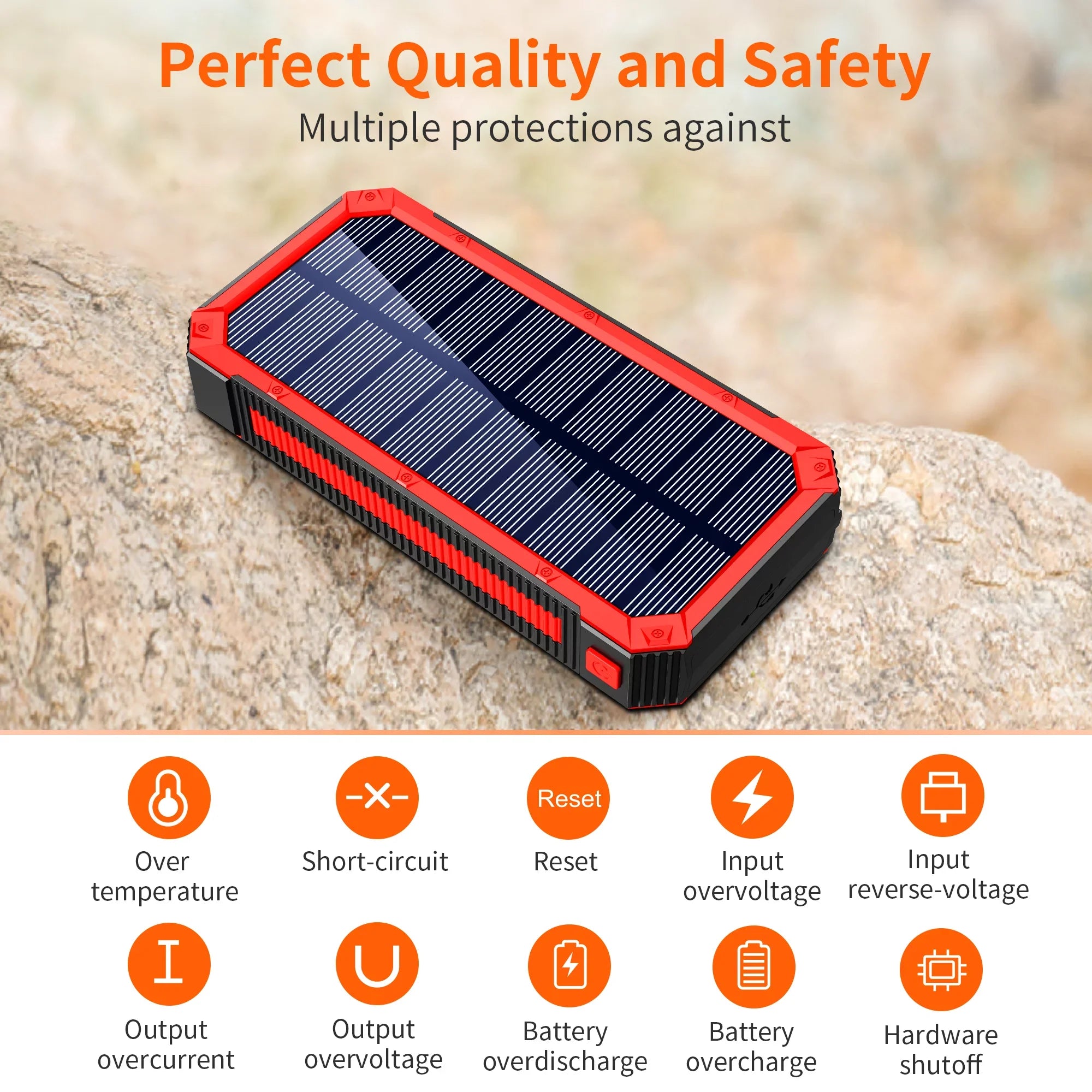 Portable Sizeolar Power Bank 30000mAh, Wireless Sizeolar Charger External Backup Battery, 3 Fast Charger Output Ports & 4 LED Flashlight