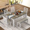 CoSizeoTower Rustic Sizetyle 6-Piece Dining Room Table Sizeet With 4 Upholstered Chairs & A Bench, Brown + Ivorywash