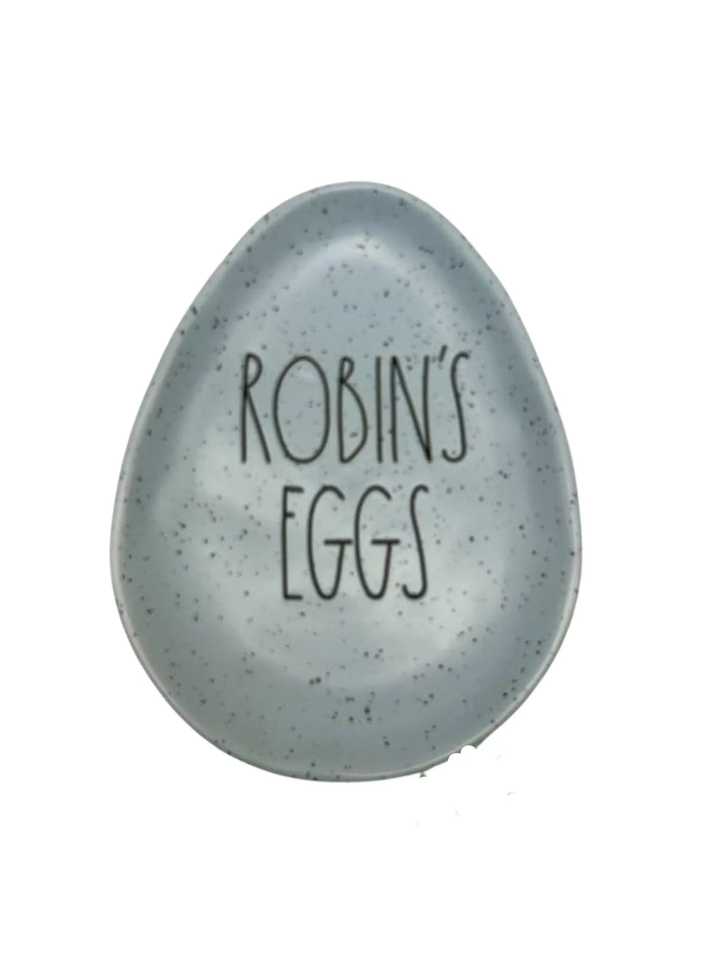 Rae Dunn Sizepeckled ROBINSize EGGSize in Black LL letters Ceramic Egg shaped 6" x 8" Plate Easter