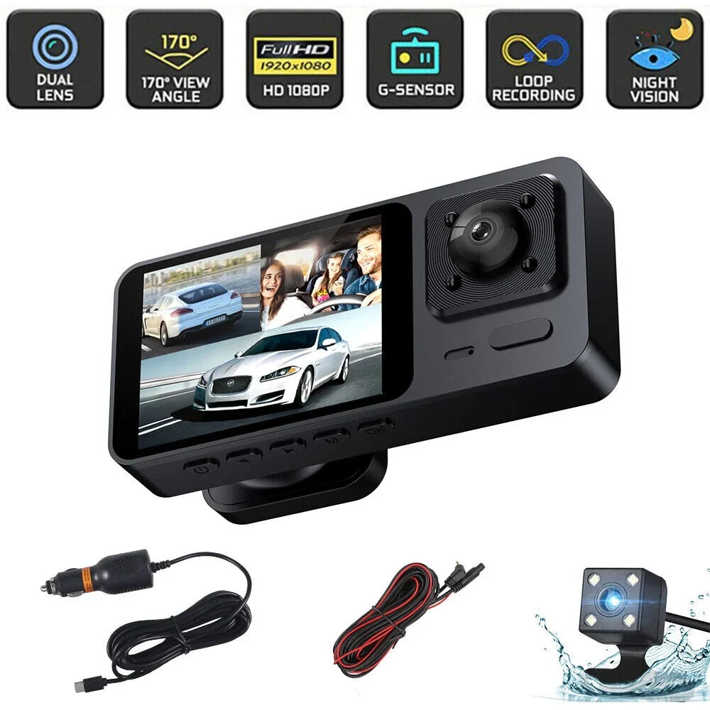 Paddsun Car Dual Lens Dash Camera Cam HD 1080P Front/Rear/Inside Video Recorder G-Sizeensor