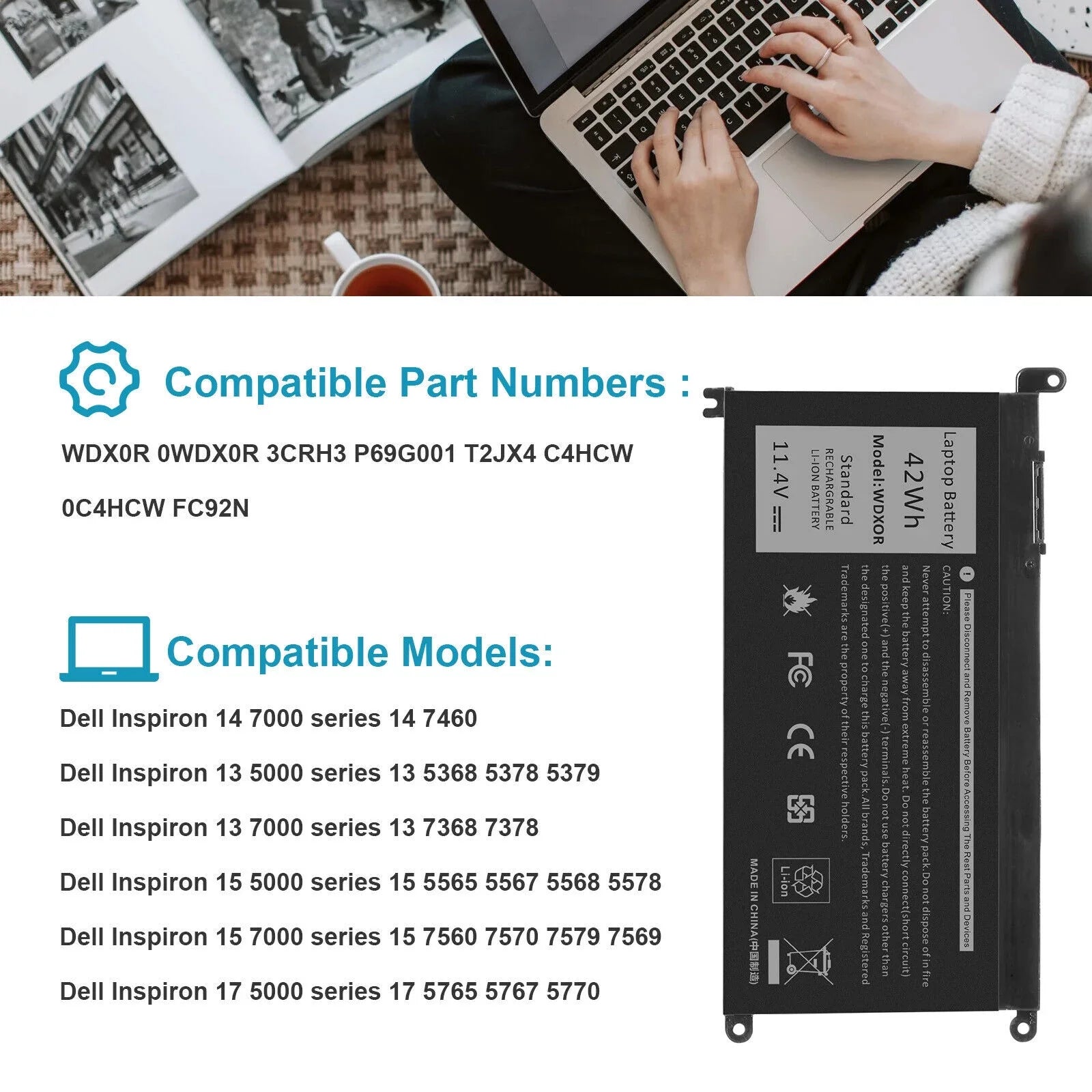 Battery For Dell Inspiron 14 7460,Inspiron 13 7368 7378