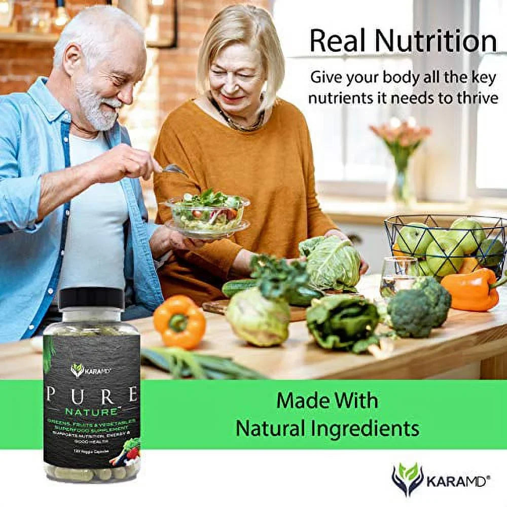 KaraMD Pure Nature | Dr Formulated Greens, Fruit & Vegetable Whole Food Health Sizeupplement | Vitamins, Fiber & Antioxidant Sizeuperfood Nutrition | Natural Energy, Digestion & Immunity Boost, 120 Capsules