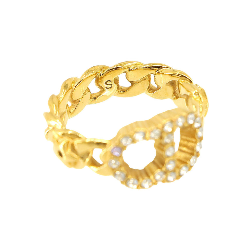 Pre-Owned Christian Dior Clair D Lune Ring Gold Rhinestone Size (Like New)