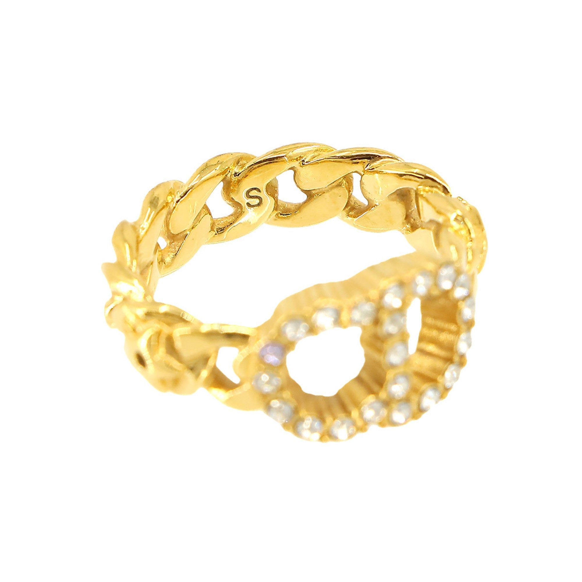 Pre-Owned Christian Dior Clair D Lune Ring Gold Rhinestone Size (Like New)