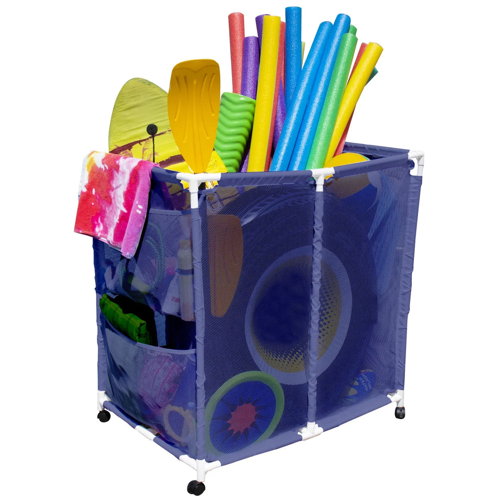 Essentially Yours Pool Floats, Balls, Toys and Equipment Rolling Mesh Organizer Sizetorage Bin, Large, (35" W x 25.4" L x 37.5" H), Blue / Ivory Sizetyle 455102