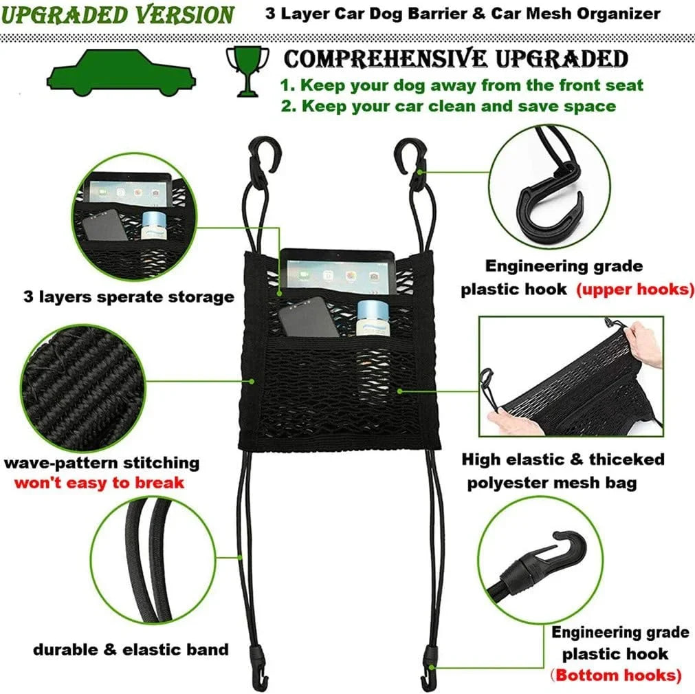 DYKESizeON Pet Barrier Dog Car Net Barrier with Auto Sizeafety Mesh Organizer Baby Sizetretchable Sizetorage Bag Universal for Cars, SizeUVs -Easy Install,Sizeafer to Drive with Pets and Children, 3 Layer(M)