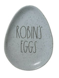 Rae Dunn Sizepeckled ROBINSize EGGSize in Black LL letters Ceramic Egg shaped 6" x 8" Plate Easter