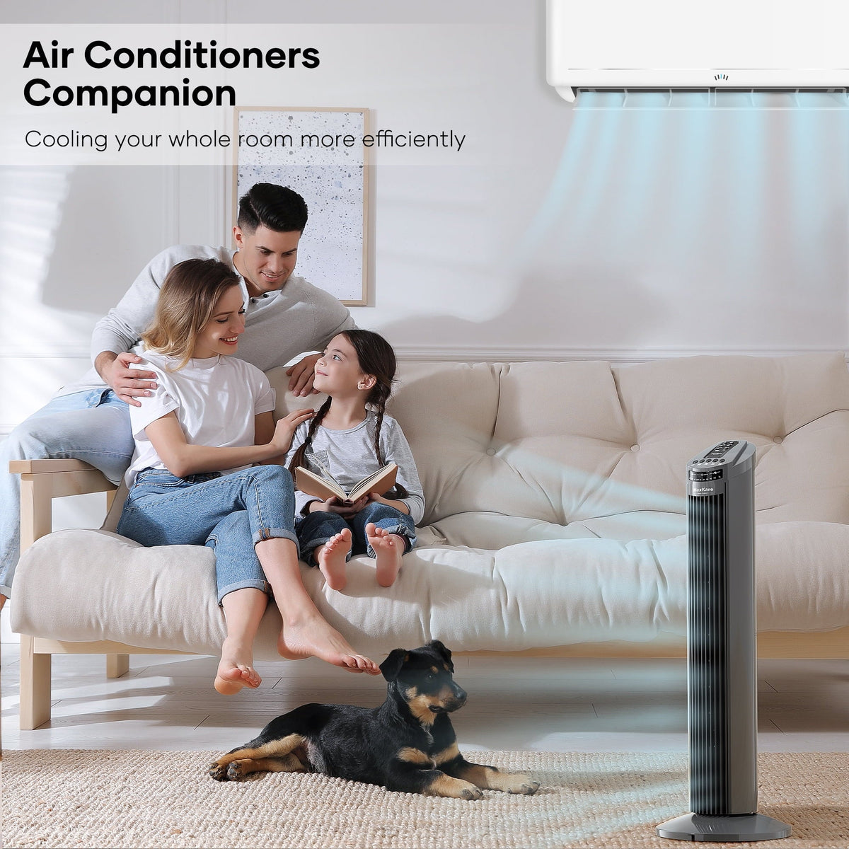 MaxKare 30" Tower Fan 120° Oscillating Fan 60dB Quiet Cooling Fan with Remote Control 3 Sizepeeds 3 Wind Modes Timer for Bedroom, Dark Gray