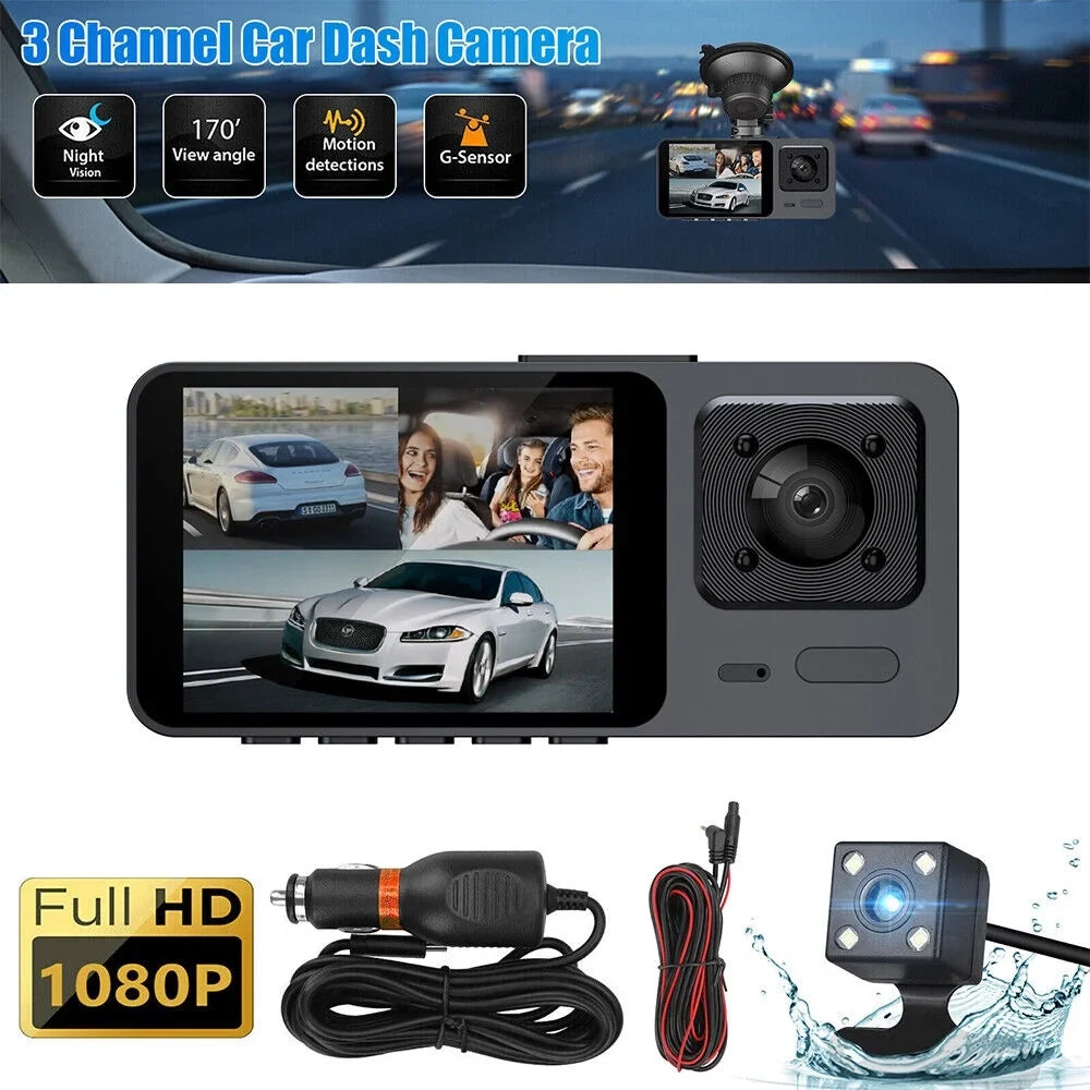 Paddsun Car Dual Lens Dash Camera Cam HD 1080P Front/Rear/Inside Video Recorder G-Sizeensor