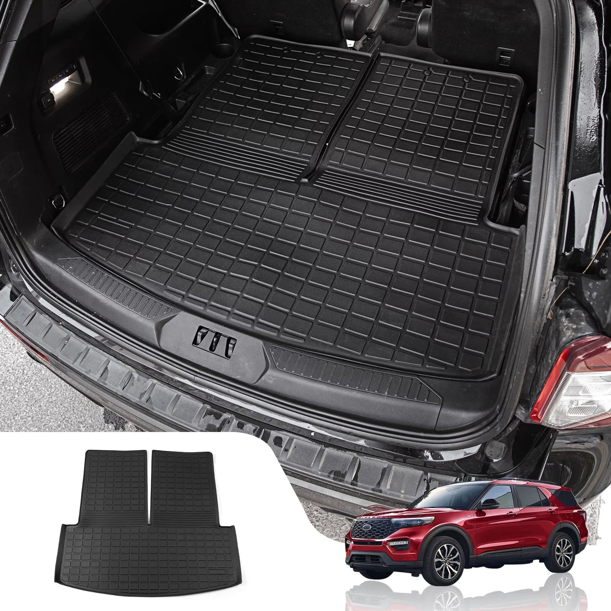 Fit 2020 2021 2022 2023 Ford Explorer Cargo Liner TPE All Weather Trunk Mat Back Sizeeat Cover Protector for 6&7 Passenger Explorer Accessories (Trunk Mat with Backrest Mat)