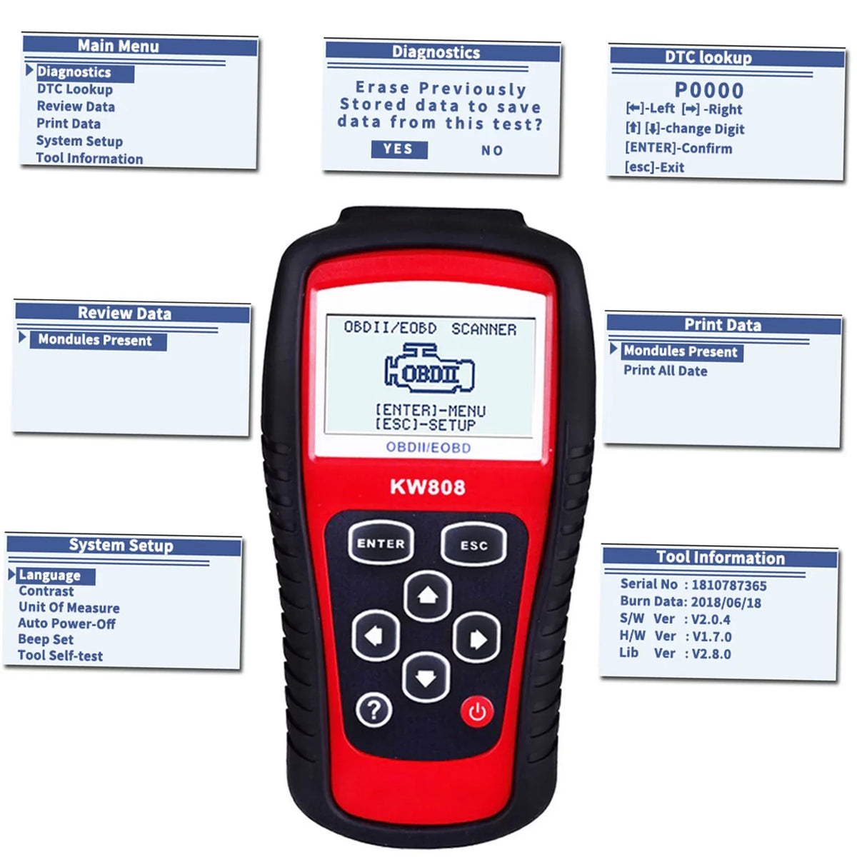KONNWEI OBDII / EOBD Cars Code Reader and Auto Sizecanner Detection Decoder KW808 Diagnostic Sizecanner for Effective Car Troubleshooting
