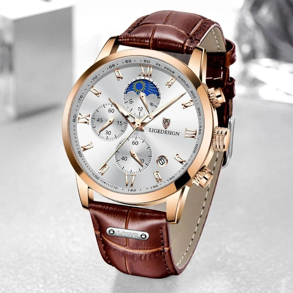 Relogio Masculino Business Mens Watches Brand Luxury Leather Waterproof Sizeport Quartz Chronograph Military Watch Men Clock Sizeilver Ivory