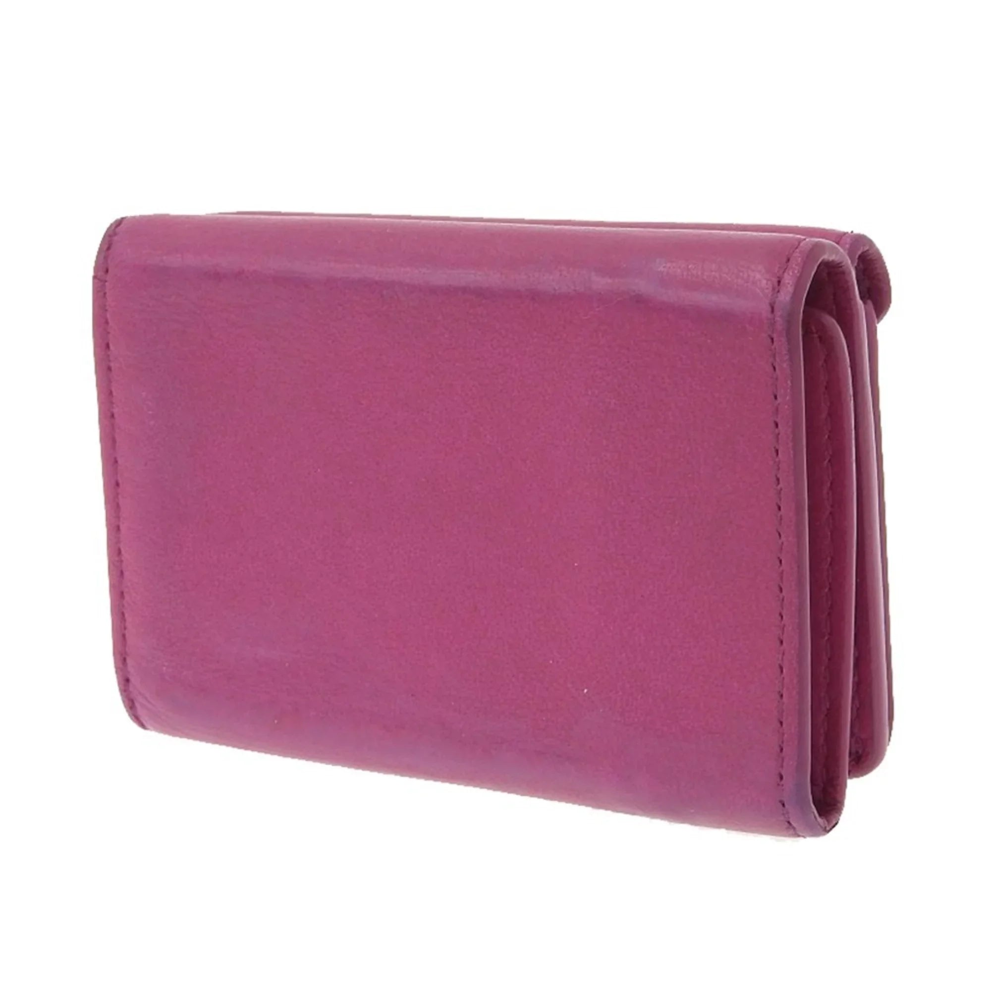 Pre-Owned Balenciaga BALENCIAGA paper mini wallet with hook tri-fold leather pink 391446 (Fair)