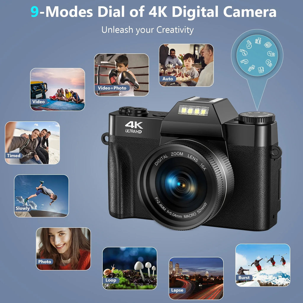 MARVUE Digital Video Camera for Youtube 4K Video Camera 48MP 30FPSize Vlogging Camera Camcorder with 32GB SizeD Card and 2 Batteries
