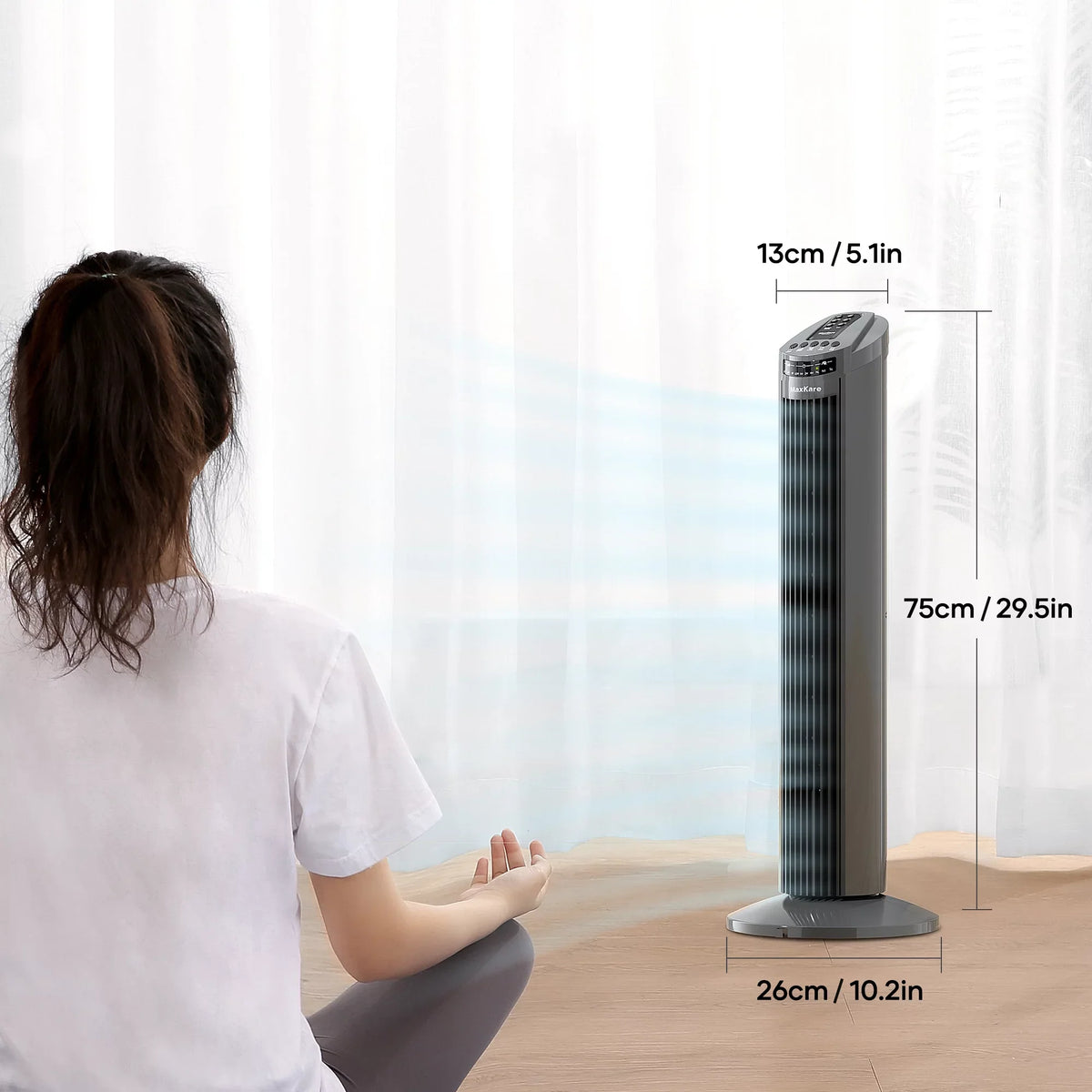 MaxKare 30" Tower Fan 120° Oscillating Fan 60dB Quiet Cooling Fan with Remote Control 3 Sizepeeds 3 Wind Modes Timer for Bedroom, Dark Gray