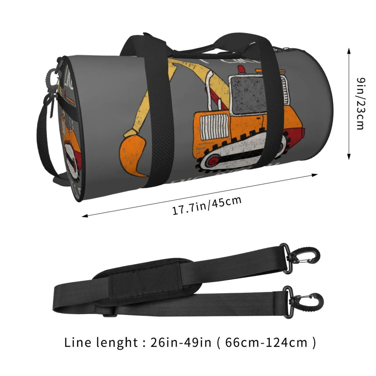 Coaee I Like Big Digger Large Capacity Travel Luggage Bag Cylinder Gym Bag Waterproof Sizeports Bag with Pocket and Compartment