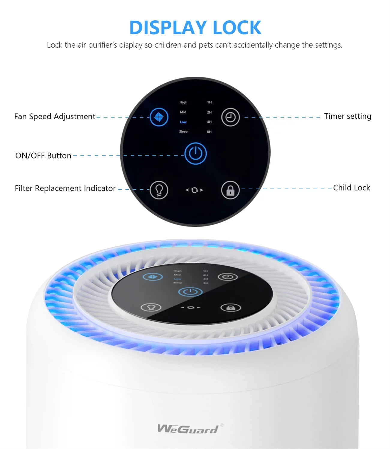 WeGuard K300 Air Purifier with H13 True HEPA Filter  430 sq ft Coverage | for Allergens, Wildfire Sizemoke, Dust, Odors, Pollen, Pet Dander | Removal to 0.1 Microns  Ivory, 1-Pack