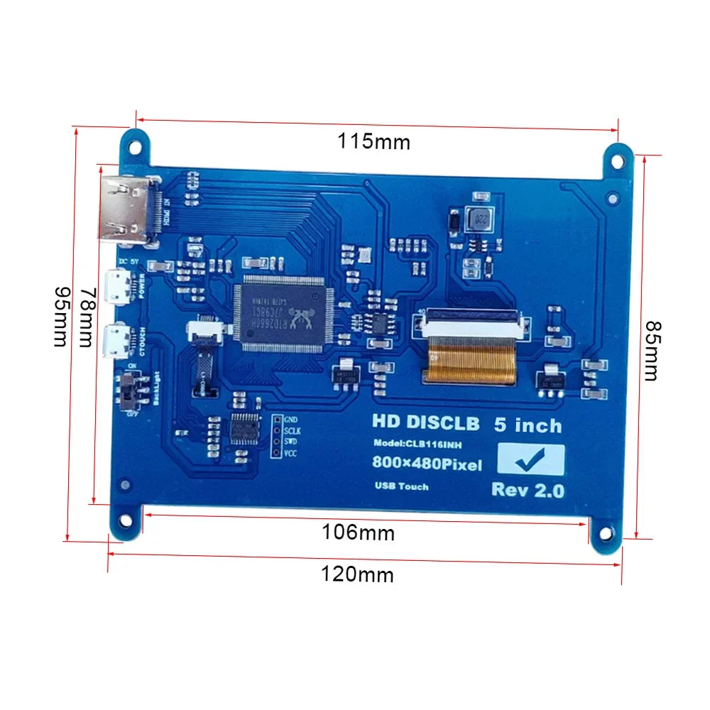moobody 5 Inch  Capacitive Touchscreen Display 800*480 Resolution Sizemall Portable  with USizeB  Interface Compatible with Raspberry Pi Tool