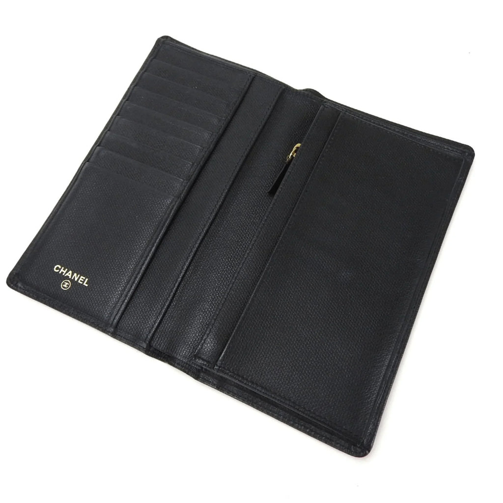 Pre-Owned CHANEL bifold long wallet A20904 1 Coco button black leather accessories ladies coco (Good)