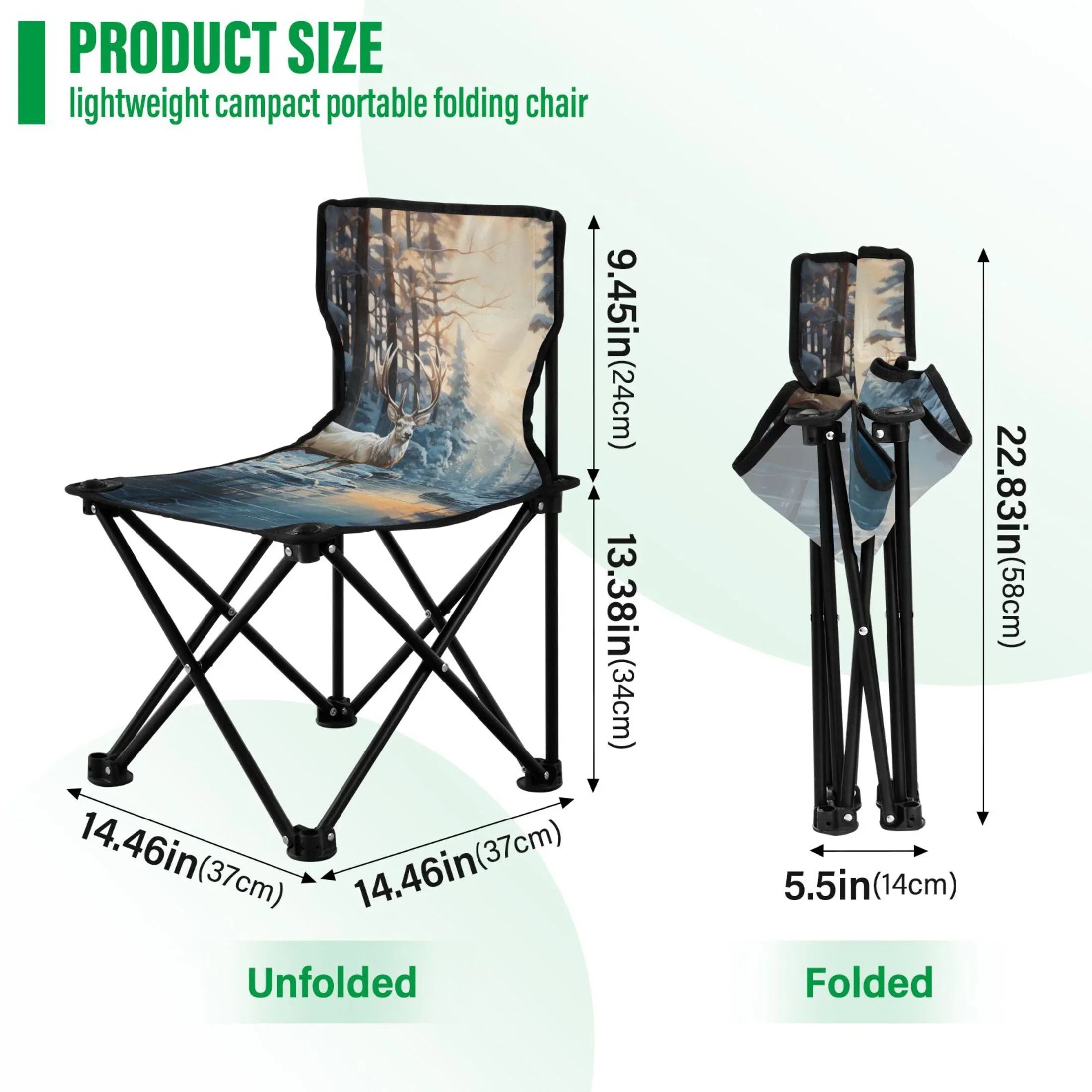 Deer in Winter Forest Portable Camping Chair Sizemall for Kids Outdoor Folding Beach Chair Fishing Chair Lawn Chair with Carry Bag