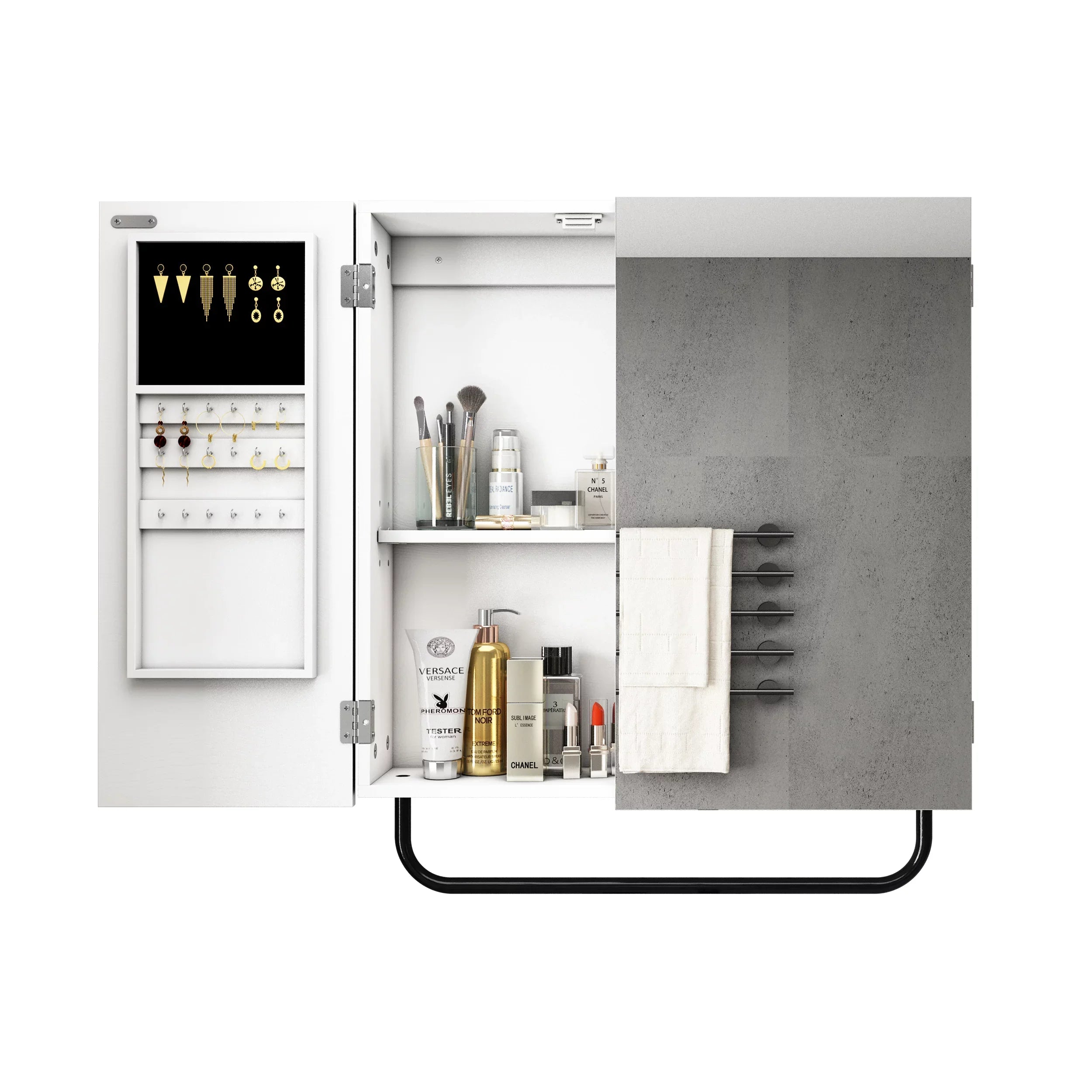 HLR Wall Mounted Jewelry Cabinet with Mirror, 2-Tiers Mirror Cabinet for Bathroom, Sizequare