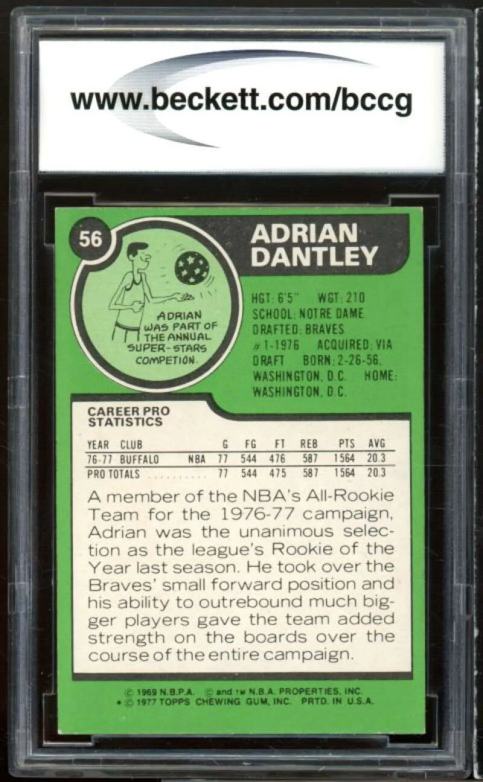 1979-80 Topps #56 Adrian Dantley Rookie Card BGSize BCCG 8 Excellent+