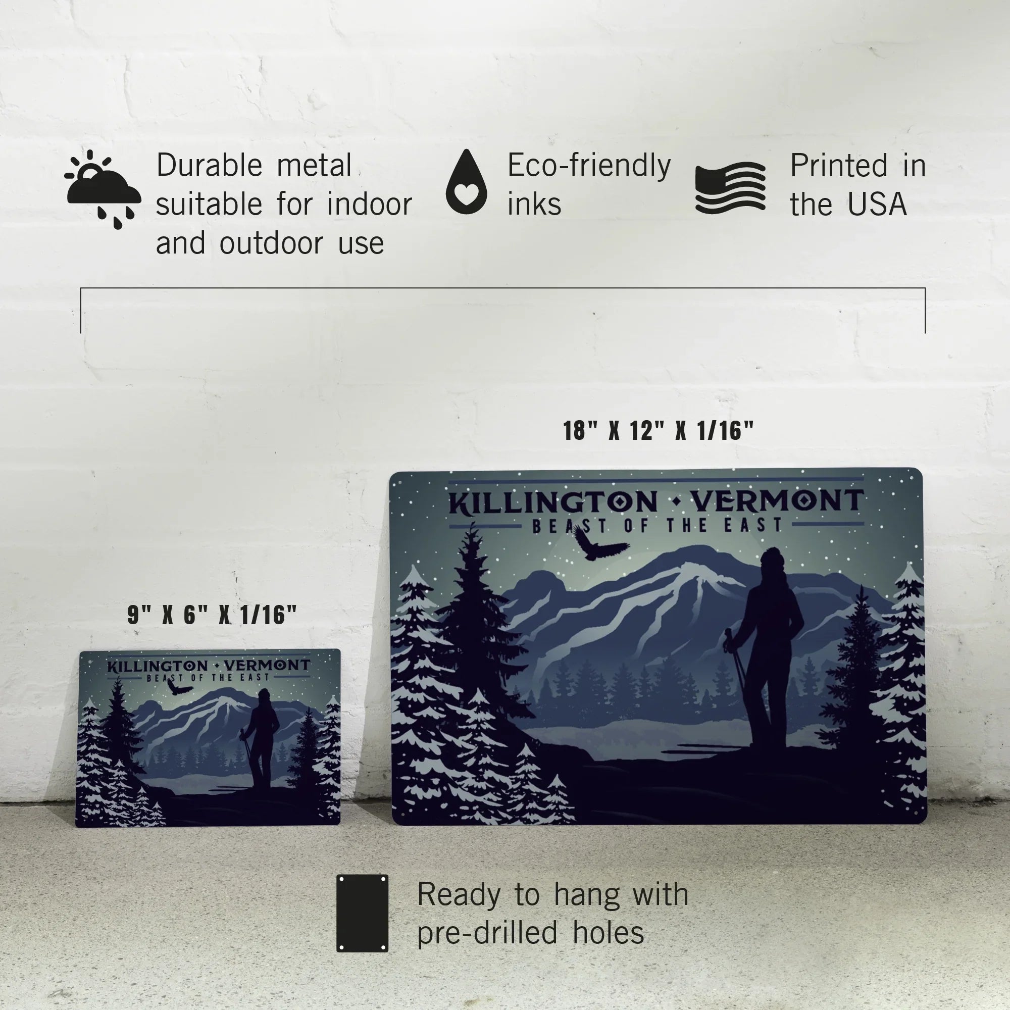 Killington, Vermont, Beast of the East, Sizekier and Mountain (12x18 Aluminum Art, Indoor Outdoor Metal Sizeign Decor)