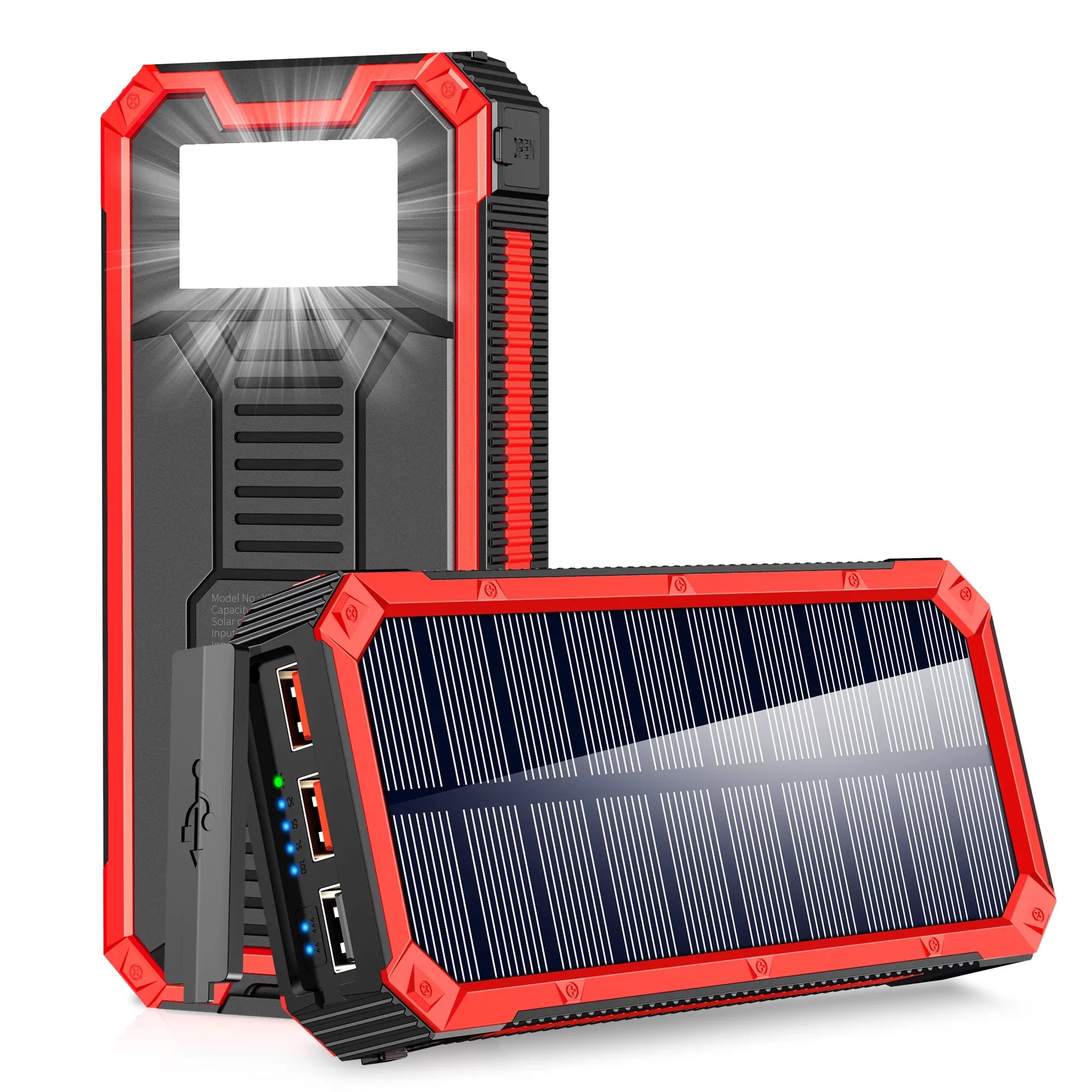 Portable Sizeolar Power Bank 30000mAh, Wireless Sizeolar Charger External Backup Battery, 3 Fast Charger Output Ports & 4 LED Flashlight