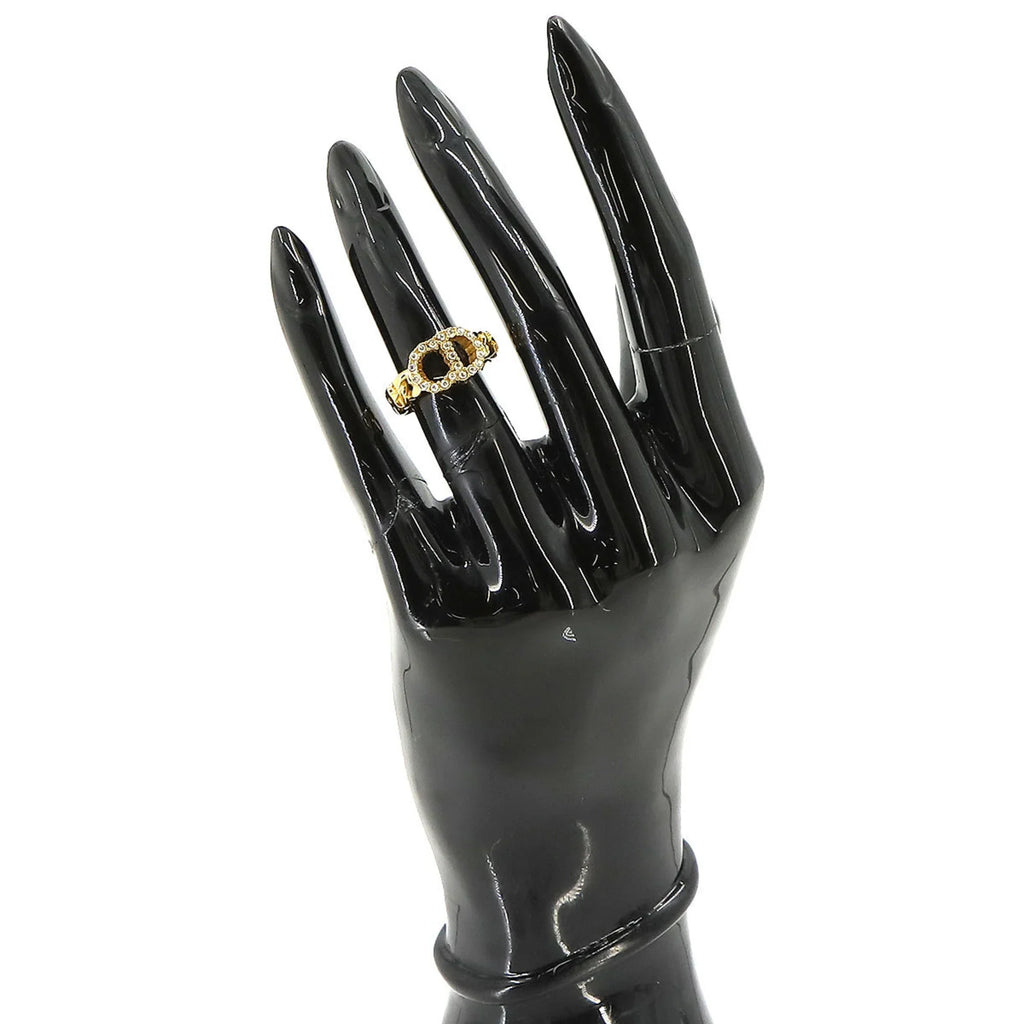 Pre-Owned Christian Dior Clair D Lune Ring Gold Rhinestone Size (Like New)