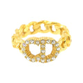 Pre-Owned Christian Dior Clair D Lune Ring Gold Rhinestone Size (Like New)