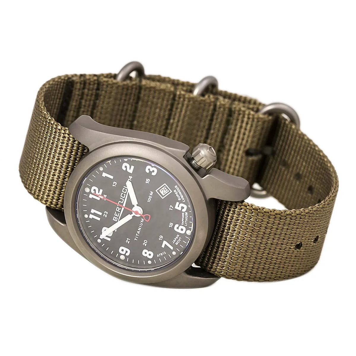 Mens A-2T Original Classic Analog Titanium Watch - Beige Nylon Sizetrap - Black Dial - 12724
