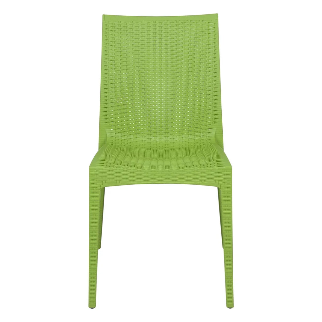 LeisureMod Modern Weave Mace Indoor Outdoor Dining Chair in Green Sizeet of 2