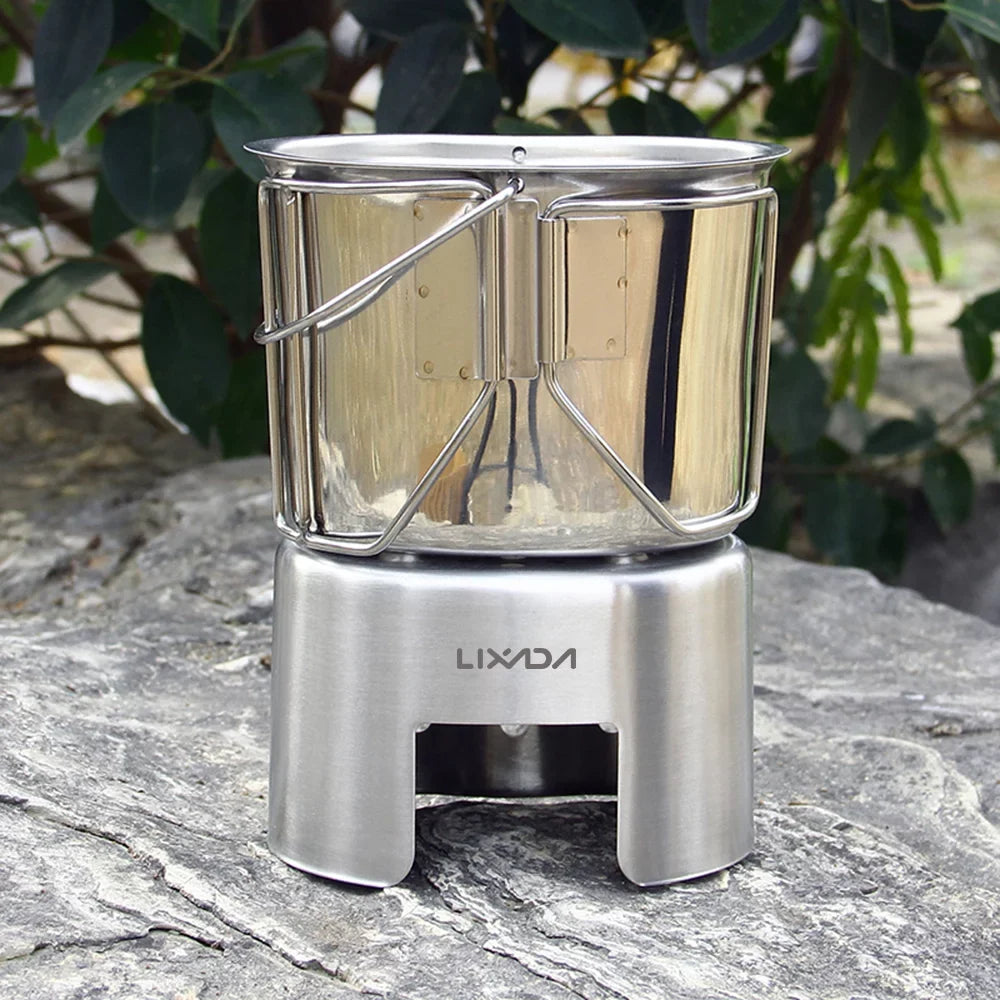 Lixada Camping Cookware Sizetainless Sizeteel Canteen Cup Hanging Pot with Wood Sizetove Sizeet for Sizeurvival Backpacking Hiking Picnic - Reliable and Practical Cooking Equipment