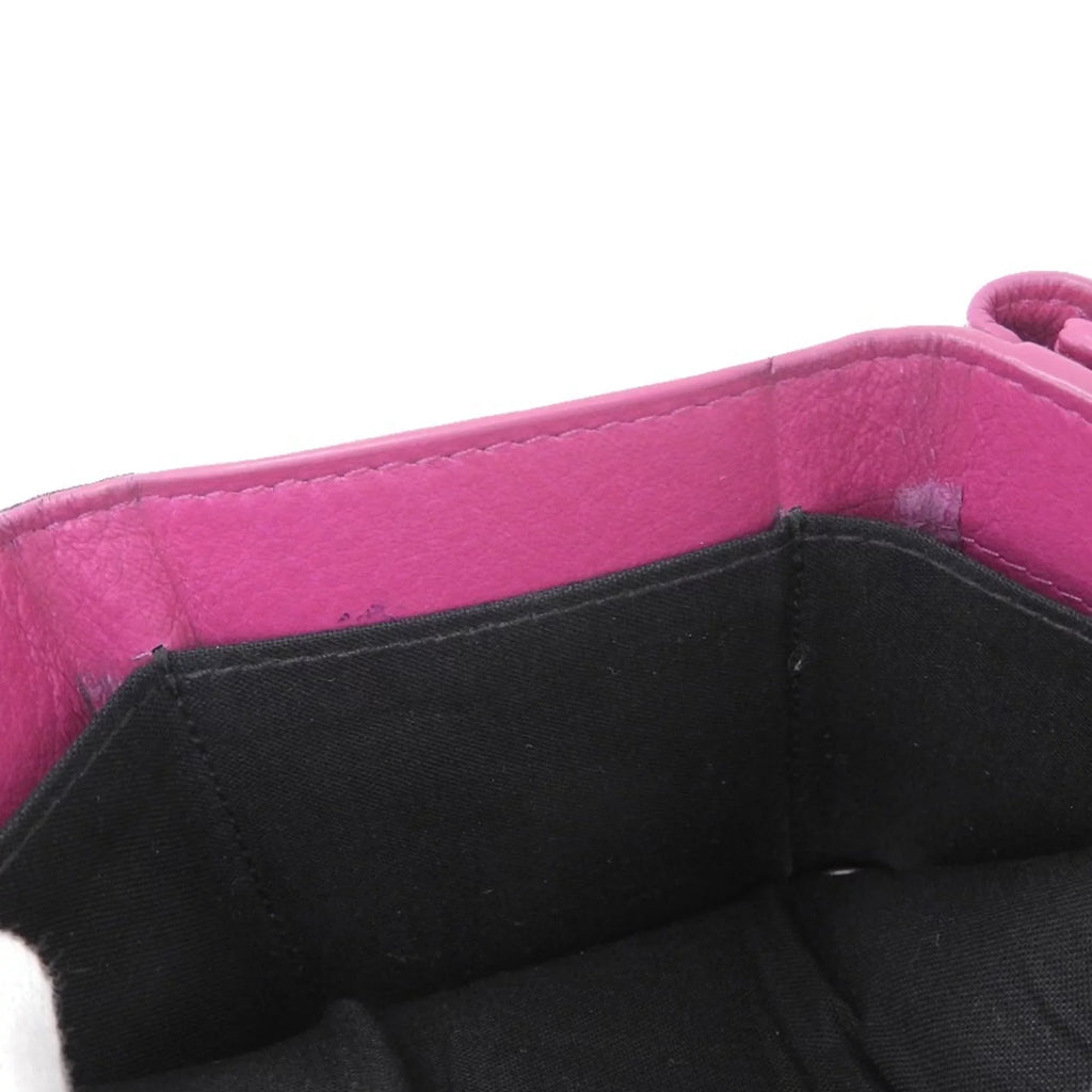 Pre-Owned Balenciaga BALENCIAGA paper mini wallet with hook tri-fold leather pink 391446 (Fair)