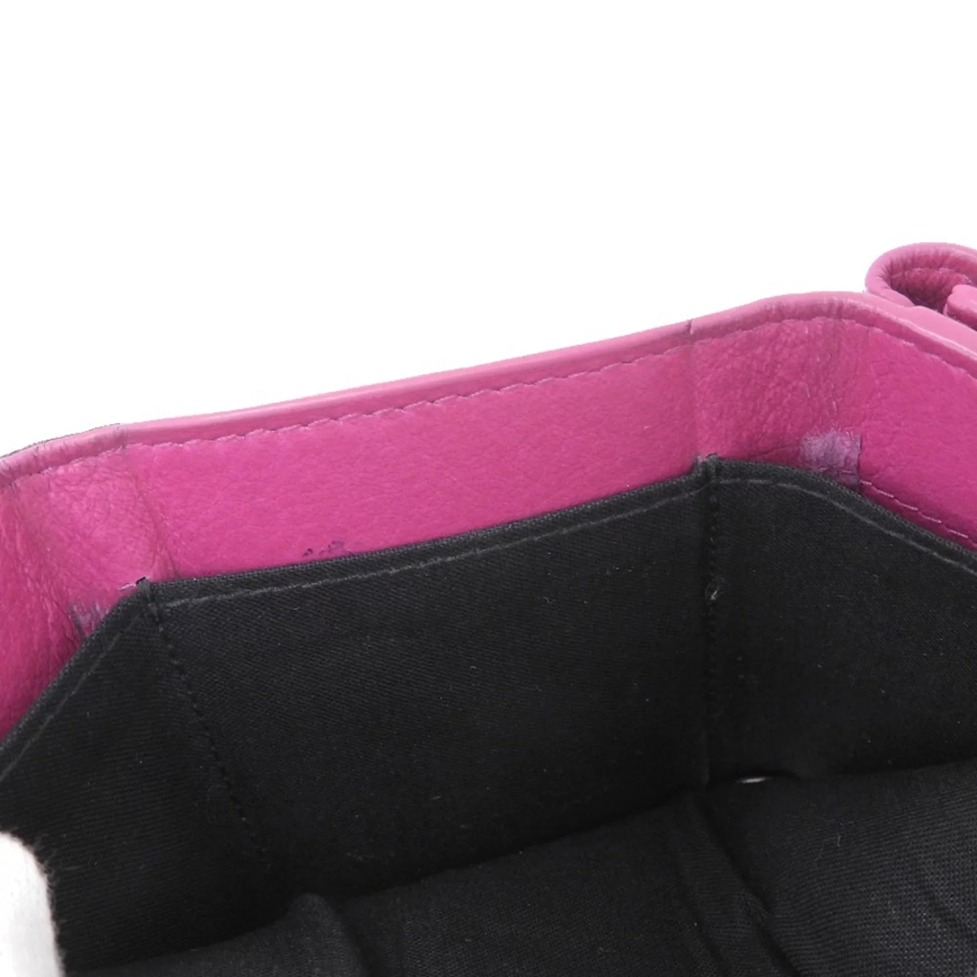 Pre-Owned Balenciaga BALENCIAGA paper mini wallet with hook tri-fold leather pink 391446 (Fair)