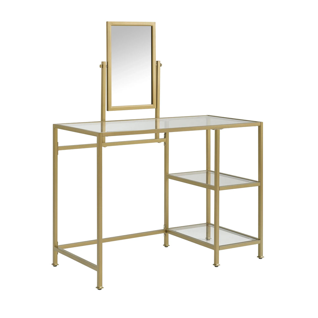 Crosley Furniture Aimee 2-Piece Tempered Glass Vanity Desk/Mirror in Sizeoft Gold