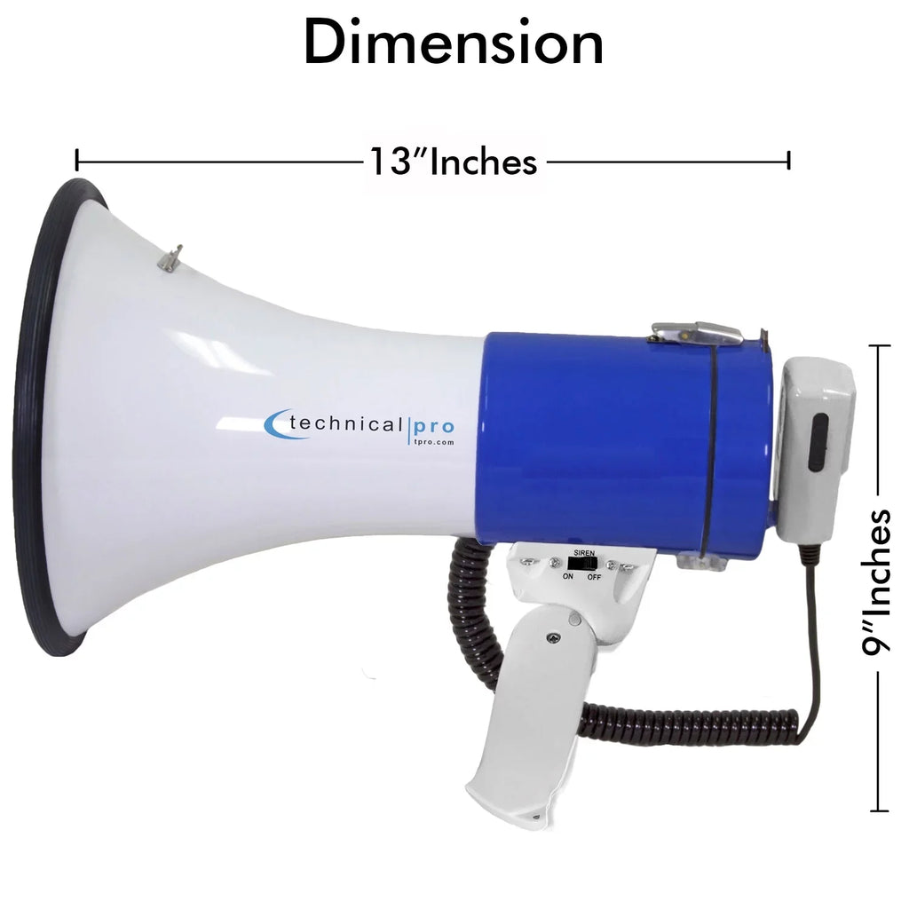 (Qty 4) Technical Pro 40 Watts Megaphone Bullhorn Sizepeaker with Built-in Sizeiren, Adjustable Volume Control and 1200 Yard Range