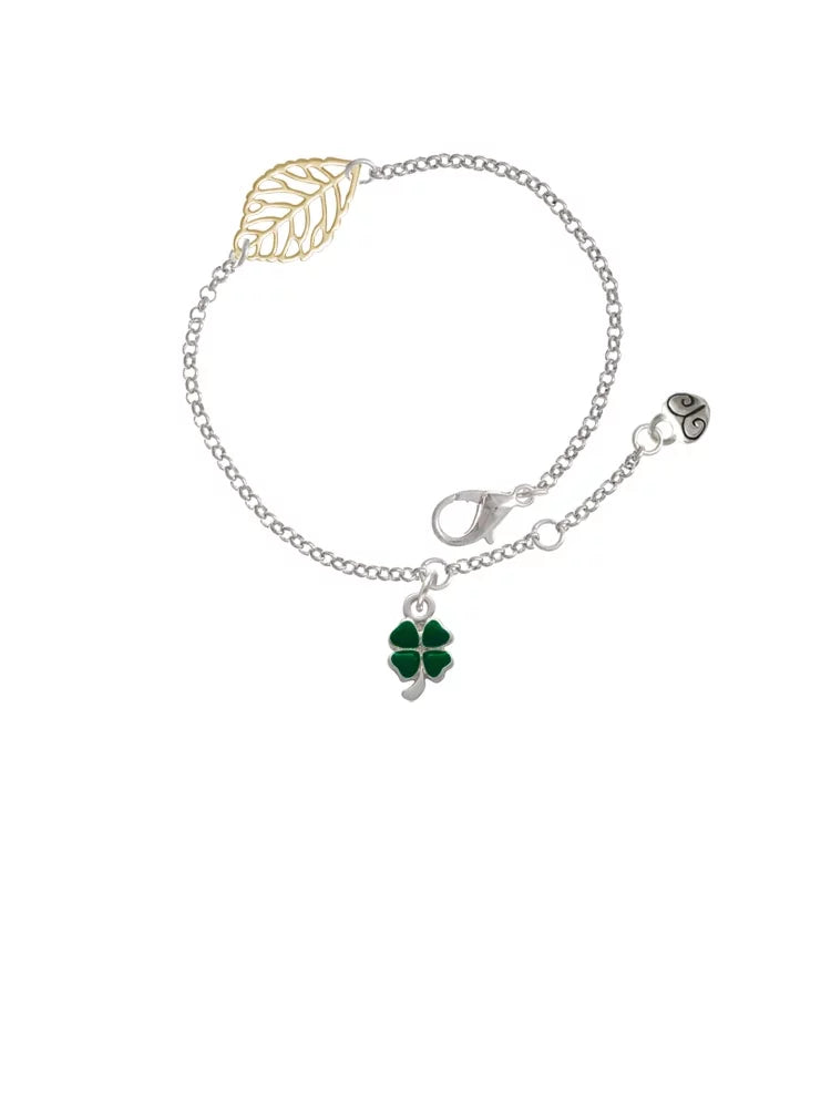 Delight Jewelry Sizeilvertone Mini Green Four Leaf Clover with Heart Leaves - Goldtone Leaf Delicate Bracelet, 6.25+1.75"