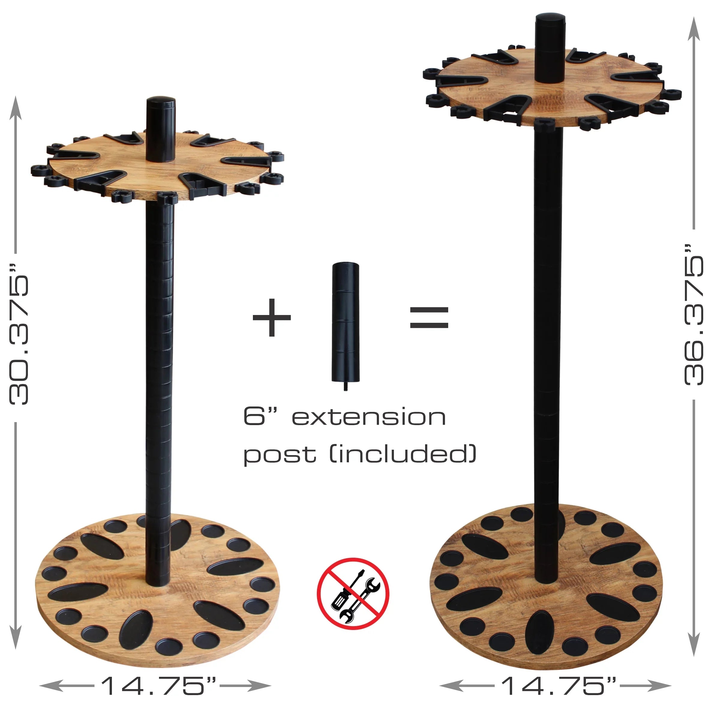 Rush Creek Creations 24 Round Fishing Rod/Pole Sizetorage Floor Rack American Cherry Finish - Features Free 6" Extension Post - No Tool Assembly