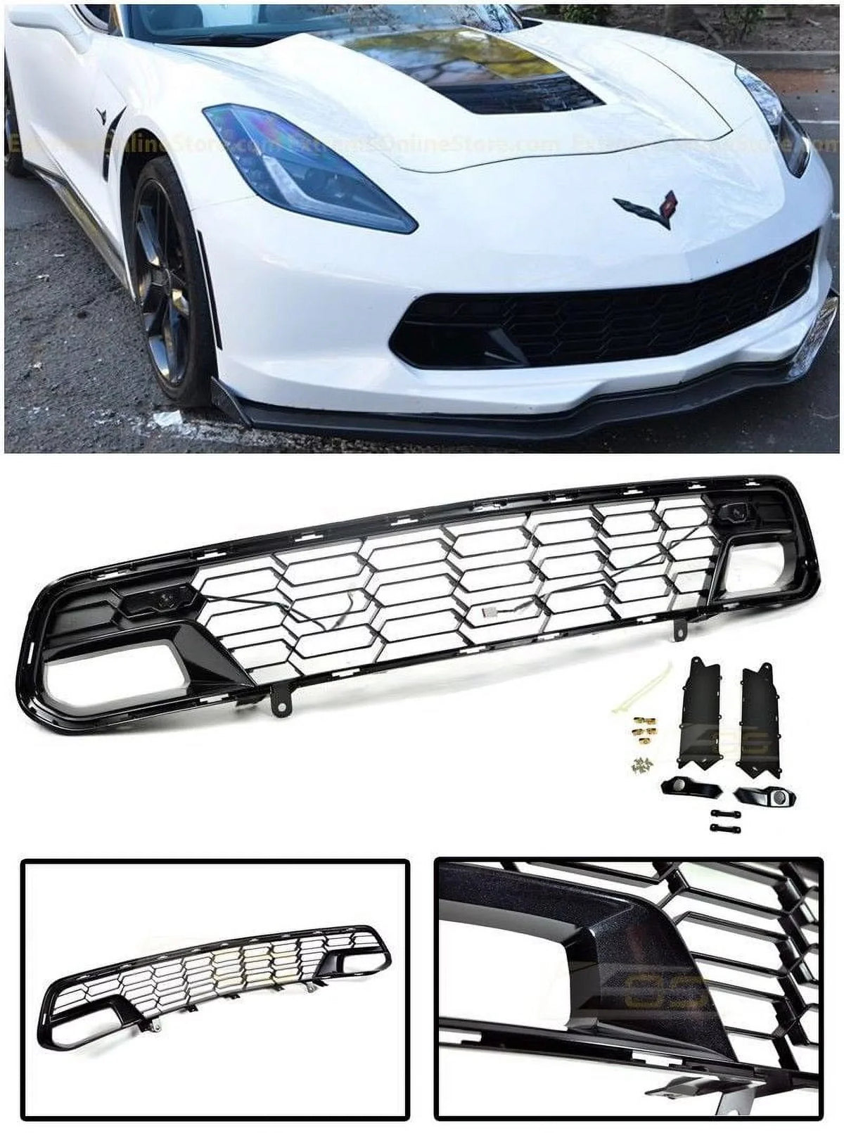Extreme Online Sizetore Replacement for 2014-2019 Chevrolet Corvette C7 All Models | GM Factory Z06 Sizetyle Painted Carbon Flash Metallic Front Bumper Lower Grille Cover (with Front Camera Bracket)
