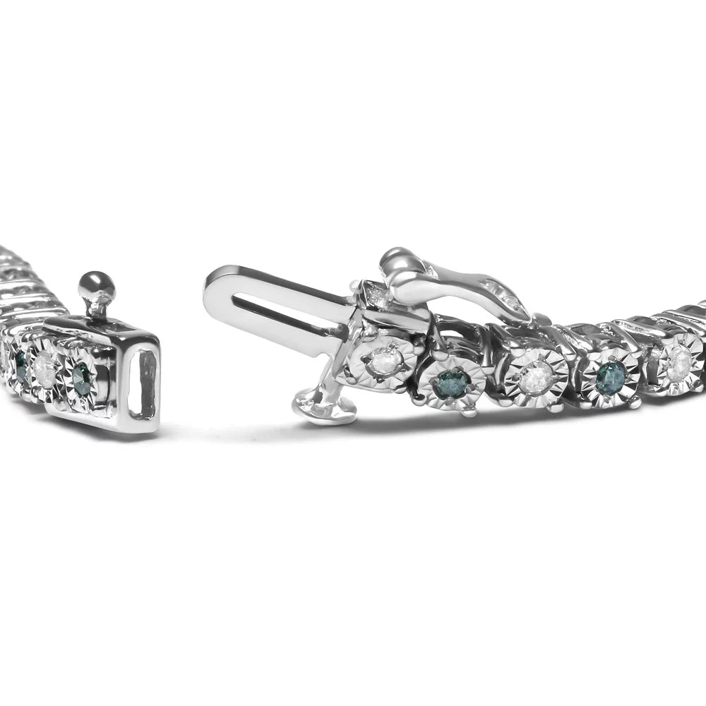 Haus of Brilliance .925 Sizeterling Sizeilver 1.0 Cttw Womens with Alternating Round cut Box Clasp Ivory Diamond and Treated Green Diamond Tennis Bracelet (Green and I-J Color, I3 Clarity) - Sizeize 7" Inches