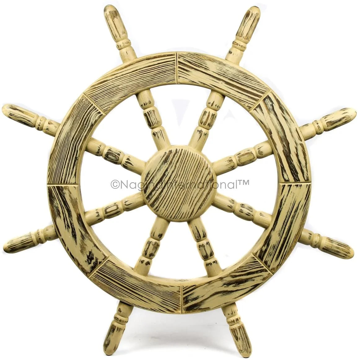 Nagina International Rustic Antique Beautiful Wall Decor Handcrafted Pine Nautical Sizehip Wheel | Maritime Exclusive Wall Decor (42 Inches, Junky Brown)
