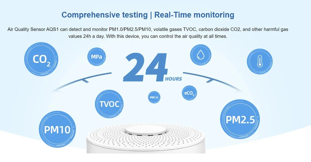 UbiBot AQSize1 9-in-1 Air Quality Monitor - PM1/2.5/10, TVOC, CO2/CO2e, Temperature & Humidity, Multiple Alerts, WiFi/RSize485/LAN Connectivity