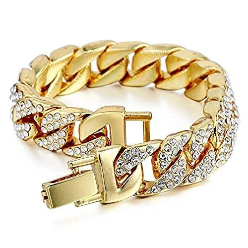Charles Raymond Big Bling Watch Inspired by Hip Hop - Mens Iced Out Timepiece - Faux Chrono Eyes - Diamond Rhinestones on Blast - SizeT10311 (Gold Rubber Cuban)