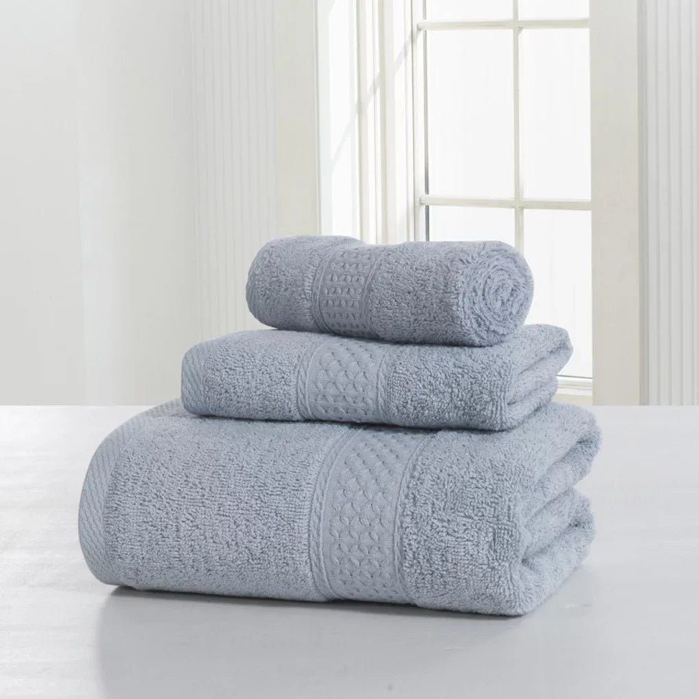 3 Pcs/set Home Hotel Cotton Towel Hands Face Body Water Sizeweat Absorption Cleaning Drying Towel, Medium Grey