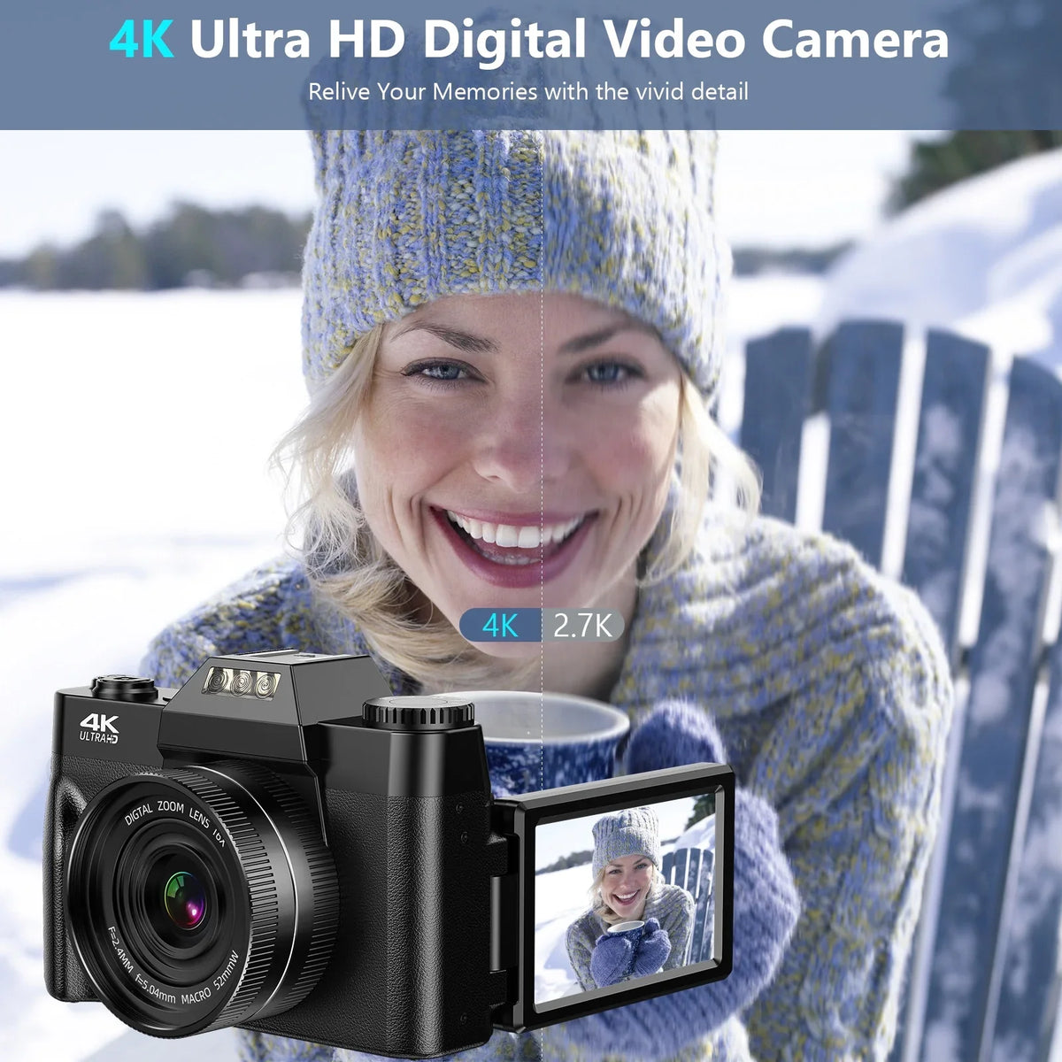 MARVUE Digital Video Camera for Youtube 4K Video Camera 48MP 30FPSize Vlogging Camera Camcorder with 32GB SizeD Card and 2 Batteries