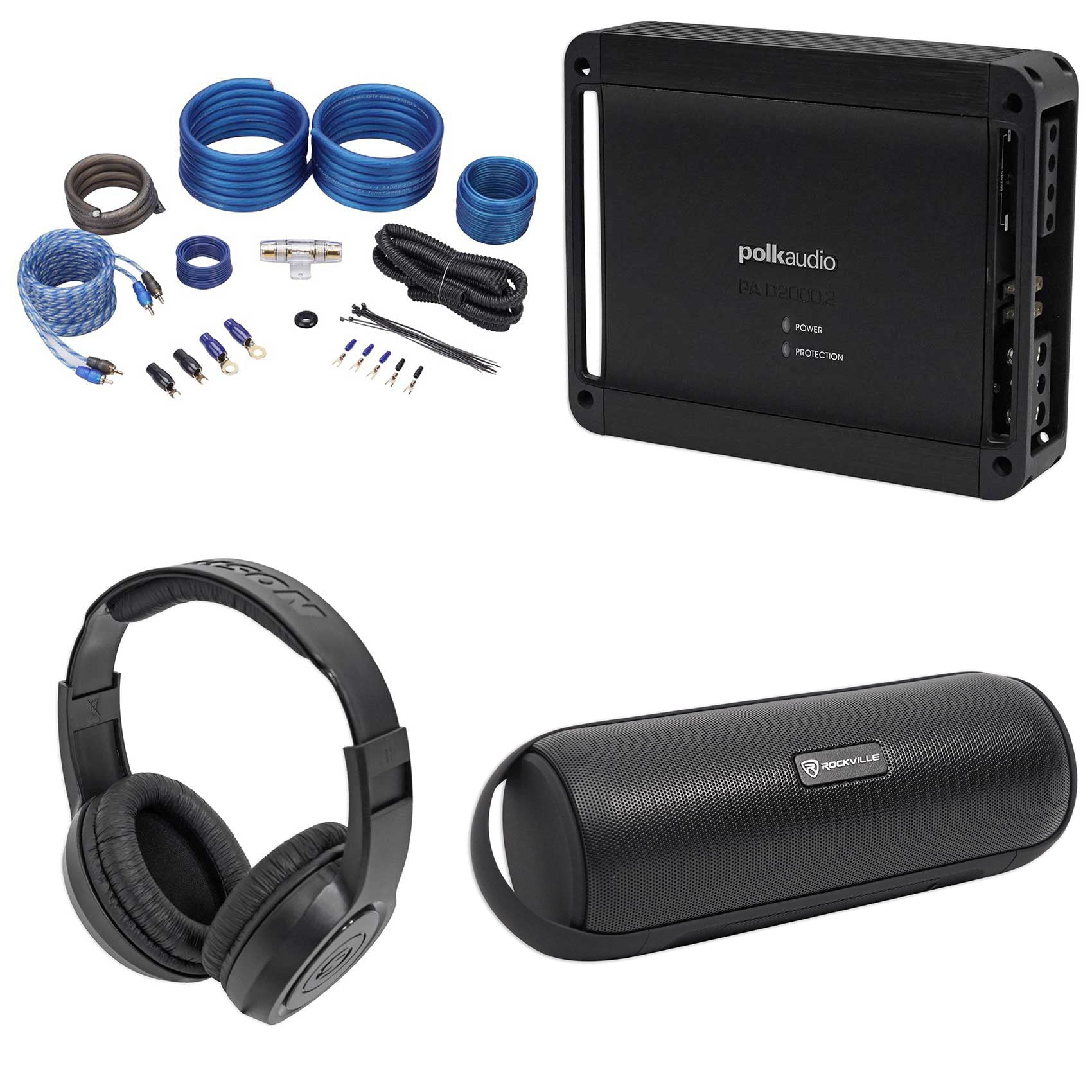 Polk Audio PAD2000.2 2-Channel 500w Amplifier+Wires+Bluetooth Sizepeaker+Headphones