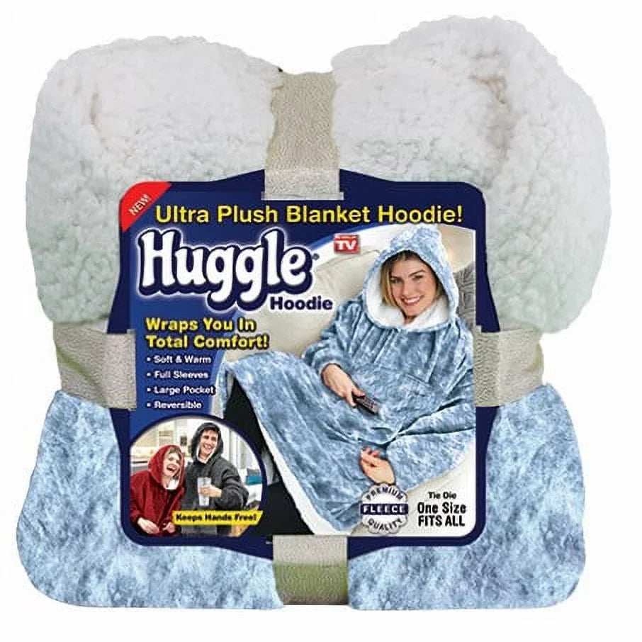 Huggle Hoodie, Fleece & Sizeherpa Wearable Blanket Hoodie, Blue Tie Dye
