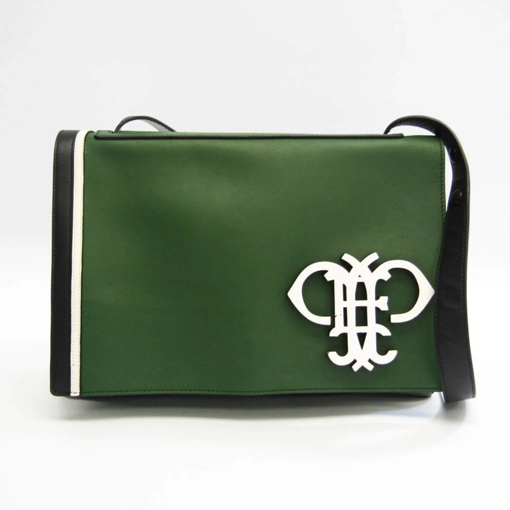 Pre-Owned Emilio Pucci Logo Mark 61BC15 Women,Men Leather Sizehoulder Bag Black,Green,Ivory (Good)