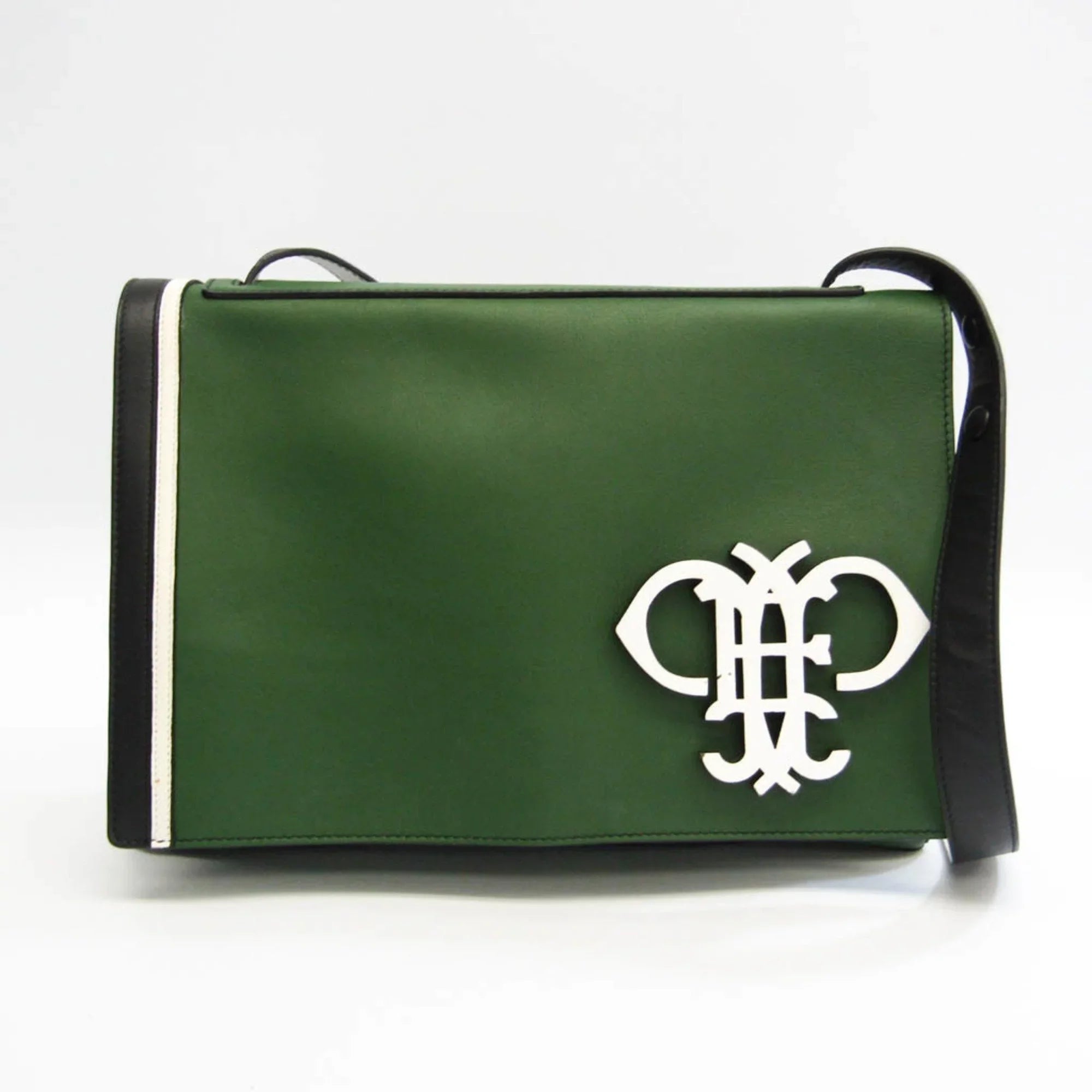 Pre-Owned Emilio Pucci Logo Mark 61BC15 Women,Men Leather Sizehoulder Bag Black,Green,Ivory (Good)